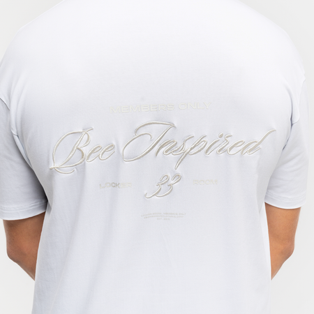 Bee Inspired Team T-Shirt in White, tee with mixed embroidery and print graphic detailing, alternate angle