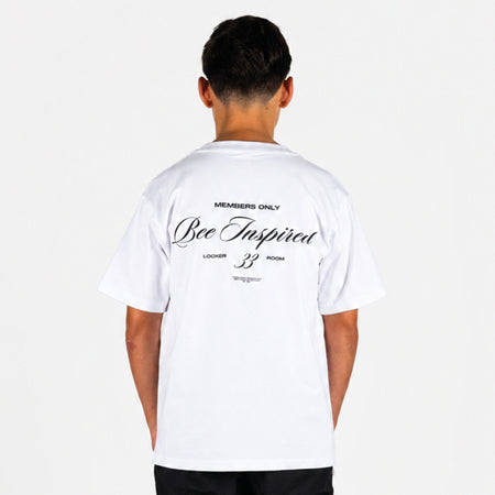 Bee Inspired Junior Team T-Shirt in White, heavyweight cotton junior tee with dropped shoulders, front view