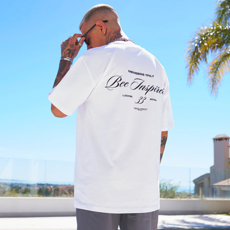 Bee Inspired Team Oversized T-Shirt in White/Black, heavyweight cotton oversized tee with dropped shoulders, front view