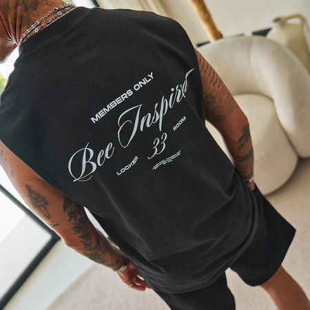 Bee Inspired Team Vest in Faded Black, heavyweight cotton vest with raw armhole detailing, alternate angle