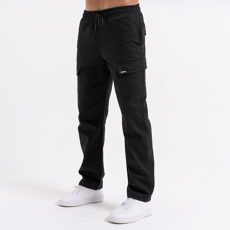 Bee Inspired Verdi Cargo Pant in Black, relaxed fit carpenter-style cargo trousers with a drawcord waistband, styled shot