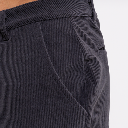 Bee Inspired Zamorano Cord Pant in Charcoal, cord trousers with a soft hand-feel and embroidered script branding, styled shot