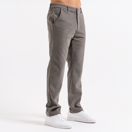 Bee Inspired Zamorano Cord Pant in Pebble, cord trousers with a soft hand-feel and embroidered script branding, styled shot