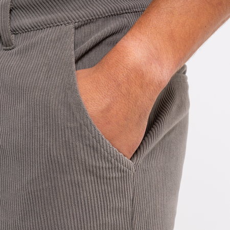 Bee Inspired Zamorano Cord Pant in Pebble, cord trousers with a soft hand-feel and embroidered script branding, front view